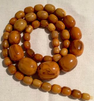Antique Art Deco Marbled Butterscotch Amber Bakelite Graduated Beads C.  1930’s