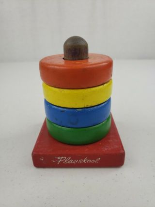 Vintage Playskool Wood Colorful Stacking Ring Toy,  Complete