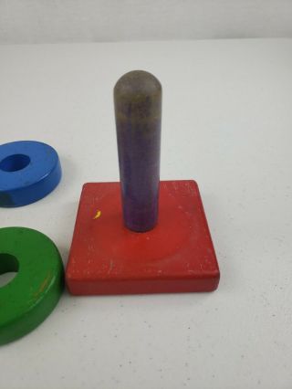 Vintage Playskool Wood Colorful Stacking Ring Toy,  Complete 3