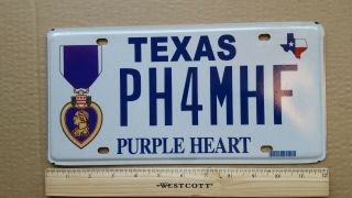 License Plate,  Texas,  Purple Heart,  Vanity: Ph 4 Mhf,  Purple Heart For M.  H.  F.