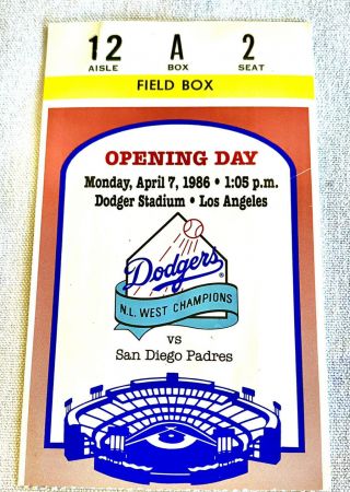 ⚾️ 1986 San Diego Padres Vs La Dodgers Opening Day Ticket - John Kruk Ml Debut