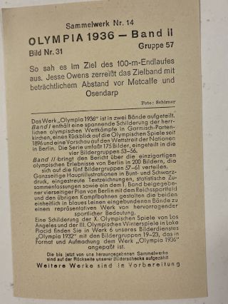1936 Olympics 100 Meters: Jesse Owens 1st.  Ralph Metcalf 2nd 2