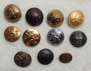 11 Vintage Metal Military Uniform Buttons With Lions