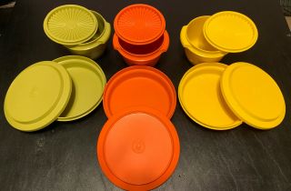 6 Vintage Tupperware Servalier Containers With Lids Harvest Colors Pre - Owned