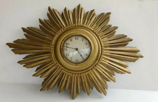 An Antique 8 Day French Wooden Gilt Art Deco Sunburst Wall Clock Project