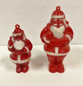 2 Vintage Santa Claus Hard Plastic Christmas Ornaments Candy Container