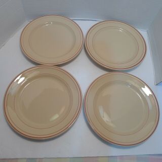 Vintage Shenango China Inca Ware Tan W/ Red Stripes 9 " Dinner Plates Set Of 4