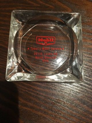 Vintage Mobil Gas And Oil Glass Ashtray North Olmsted Ohio