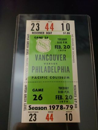 1978 - 79 Vancouver Canucks Vs Philadelphia Flyers Hockey Whole Ticket Stub Nm/m