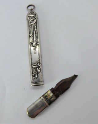 Antique Art Nouveau French Silver Fuchsia Flower Chatelaine Pencil Holder Pencil