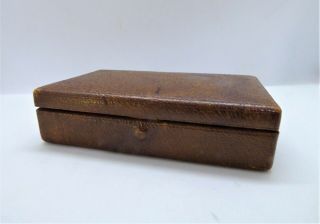 Antique Art Deco Dark Brown Leather Small / Travelling Jewellery Box C1920 