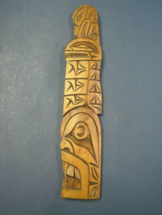 Vintage Carved Wood Wall Totem W Eagle,  Beaver & More Signed On Back