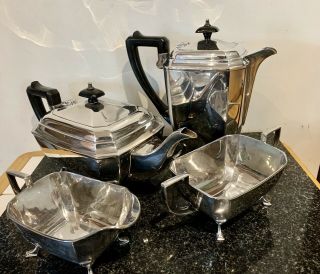 Art Deco 4 Piece Silver Plated Coffee & Tea Service Israel Sigmond Greenberg
