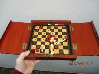 An Antique Mahogany Travelling Chess Set Box C1900