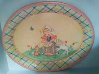 Vintage 1950s Tin Litho Toy Teaset Trays/made In Holland/cute Dutch Girl