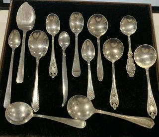 Vintage 13 Assorted Brand Silverplate Dinner Specialty Service Spoons