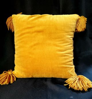 Vintage Decorative Throw Pillow Gold Velvet With Tassels 14x14