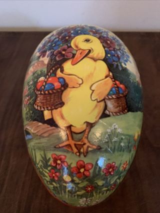 Vintage Lg 8” Paper Mache Duck Easter Egg – Made In Germany – Paper Lace Lining