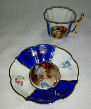 Antique Limoges Signed Vigee Le Brun Marie Antoinette Gold Plated Cup And Saucer