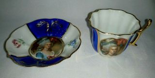 Antique Limoges Signed Vigee Le Brun Marie Antoinette Gold Plated Cup and Saucer 3