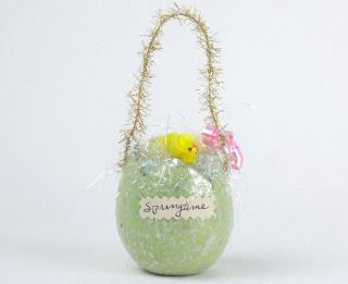 Vintage Inspired Glittery Mica Egg With Chenille Chicks Easter Springtime