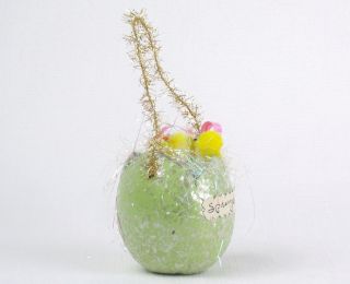Vintage Inspired Glittery Mica Egg With CHENILLE CHICKS Easter Springtime 2