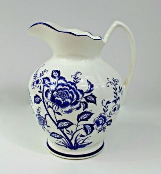Vintage Ceramic Blue White Flowers Pitcher Hand Painted
