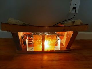 Vintage Electric Fireplace Wood Logs Motion Faux Fire Rotating Light LOOKS GREAT 2