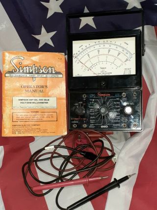 Vintage Simpson 260 Xl Volt Ohm Meter W/ Test Leads,  Instructions & Carrying Case