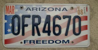 B2 - Arizona Freedom License Plate,  Embossed,  & Expired.  Plate