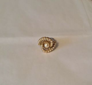 Vintage Faux Pearl Adjustable Dress Ring Gold Tone (r1)