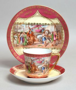 A Very Attractive Antique Epiag Vienna Porcelain Trio Tea Cup Saucer Etc