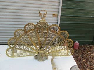 Vintage Ornate Brass Peacock Fan Cameo Style Fireplace Folding Screen 2