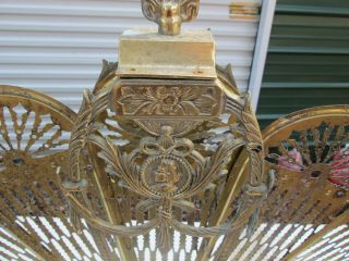 Vintage Ornate Brass Peacock Fan Cameo Style Fireplace Folding Screen 3