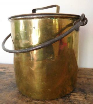 Auc3 Antique Brass Saucepan Cooking Pot & Lid French 1800s