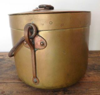 Auc2 Tall Antique Brass & Copper Saucepan Cooking Pot & Lid French 1800s
