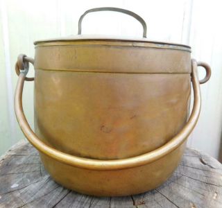 Auc1 Large Antique Brass & Copper Saucepan Cooking Pot & Lid French 1800s