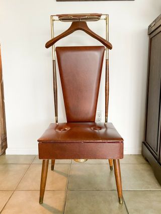 Vintage Retro Mid Century Pearl Wick Valet Butler Dressing Chair - Gold/brown