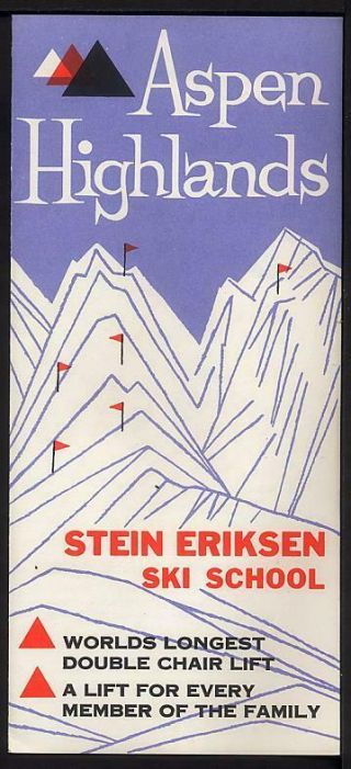 1958 Aspen Highlands Ski Center Brochure Whip Jones & Stein Eriksen Ski School