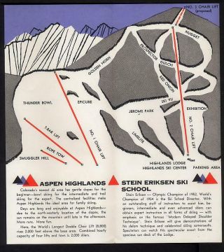 1958 ASPEN HIGHLANDS Ski Center Brochure Whip Jones & STEIN ERIKSEN SKI SCHOOL 2