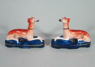 Fine Pr Antique Staffordshire Pottery Greyhound Dogs Dog Figures Pen Holders