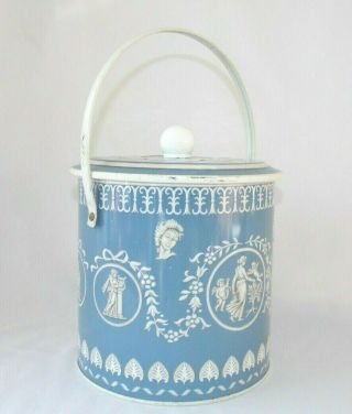 Vintage Baret Ware Biscuit Tin Blue And White Neo - Classical Style ? 8 " With Lid