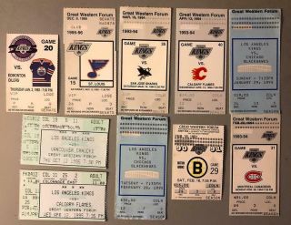 Ten Los Angeles Kings Tickets 1994 Sharks Flames 1992 Oilers 1991 Bruins Nhl