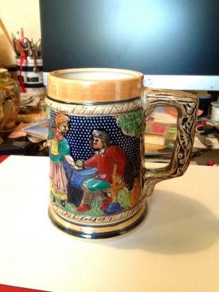 Vintage German Style Hand Painted Beer Stein Krug / 1 Pint Mug