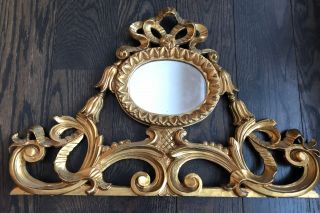 Vintage Art Deco Wall Mirror Ornate Carved Gold Frame Euromarchi Made In Italy