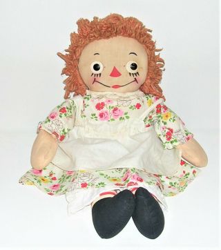 Vintage 15 " Georgene Raggedy Ann,  Lovely Dress With Pink Roses,  Yellow Daisies