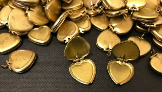 24 Pc Vintage Old Store Stock Heart Charm Lockets Brass Cute 15 Mm With Ring.
