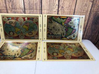 Vintage Set Of 4 Gas Co.  Laminated Reversible Foil Maps Of History Placemats (p)