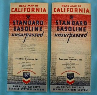 2 Vtg 1934 Chevron Standard Oil Co.  Highway Maps Roads California - Los Angeles