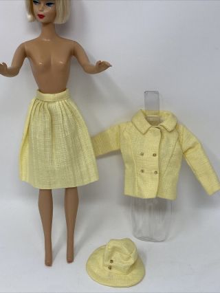 Vintage Barbie CLONE Doll Clothes Outfit YELLOW SUIT with HAT Hong Kong Tag 2